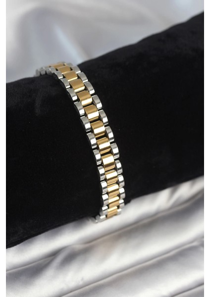 Bfs 316L Çelik Gold ve Gümüş Renk 9 mm Kalınlık Erkek Bileklik