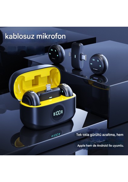 Kablosuz Profesyonel Ikili Yayın Yaka Mikrofonu – Şarj Kutulu, Mıknatıslı, Type-C & Lightning Çıkışlı, Uzun Pil Ömürlü