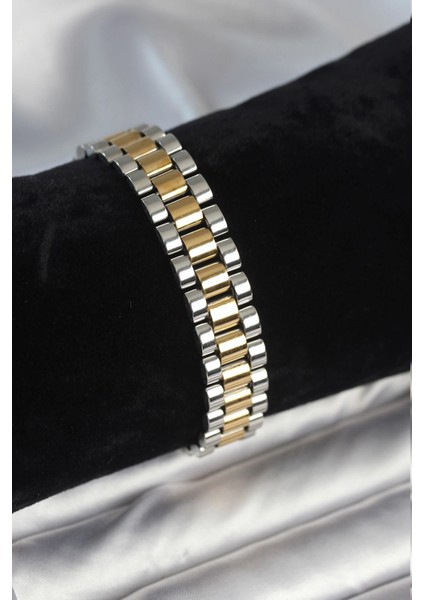 Bfs 316L Çelik Gold ve Gümüş Renk 12 mm Kalınlık Erkek Bileklik