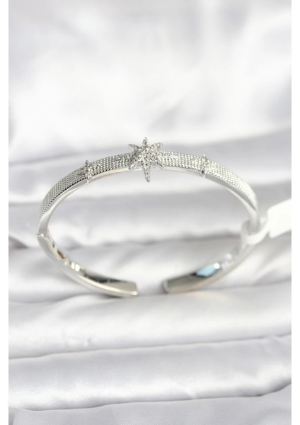 Bfs Pirinç Gümüş Renk Kutup Yıldızı Model Kadın Kelepçe Bileklik