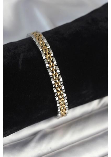 Bfs 316L Çelik 7 mm Kalınlıkta Gold ve Gümüş Renkli Erkek Bileklik