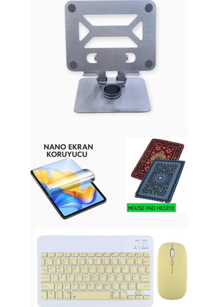 iPad Air 3 10.5 2019 Uyumlu Metal Stand Ekran Koruyucu Klavye Mouse Set