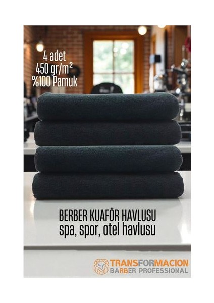 Hsnet Kuaför Berber Havlusu 4 Adet Pamuk Berber Havlusu 50X90 Siyah