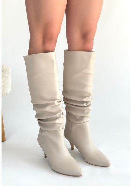 Zelya Bej Cilt Topuklu Çizme