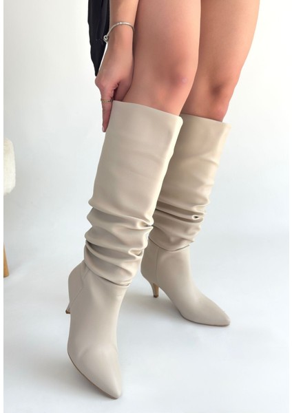 Zelya Bej Cilt Topuklu Çizme modelleri