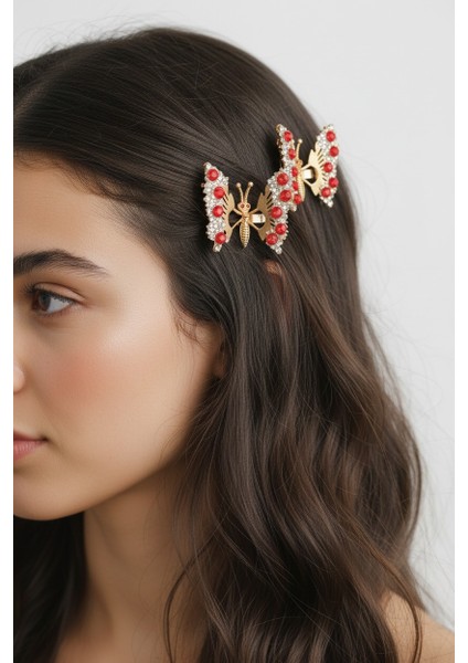 Komple Inci Detaylı Oynar Kanatlı Kelebek Pens Toka