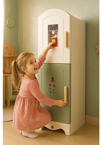Beyaz Ahşap Oyuncak Buzdolabı Eğitici Özellikleri ile +3 Yaş Çocuklar İçin