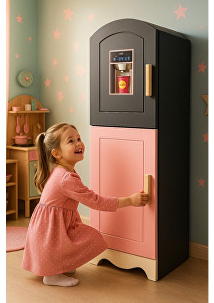 Beyaz Ahşap Oyuncak Buzdolabı Eğitici Özellikleri ile +3 Yaş Çocuklar İçin