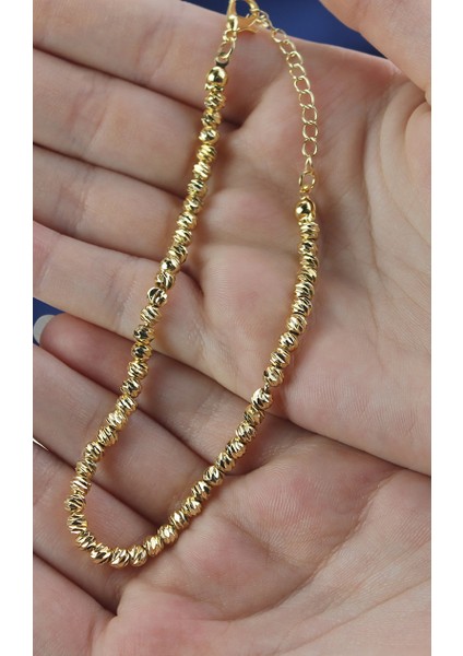 Altın Rengi Dorika Boncuklu Ayarlanabilir Halhal