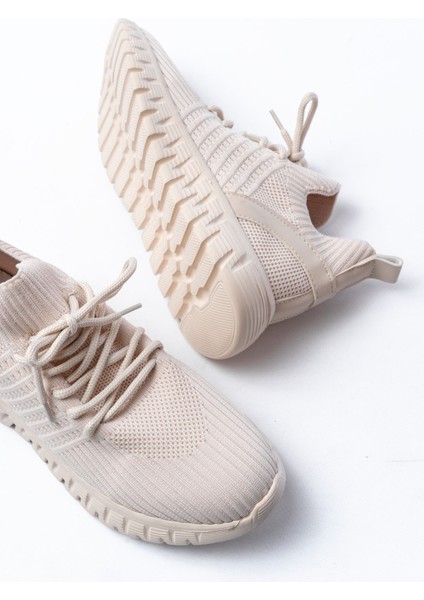 ZRİN-501 Bej Bağcıklı Rahat Taban Günlük Triko Spor Ayakkabı fırsatları
