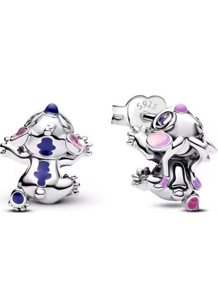 Gümüş Stitch ve Angel Çivi Küpeler