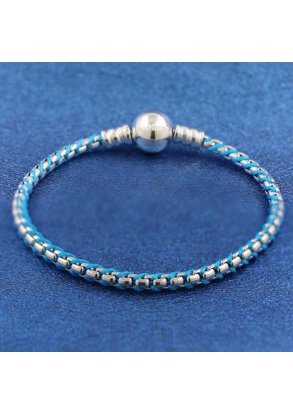 Gümüş Damgalı Mavi Kordonlu Yılan Zincir Bileklik fiyatları