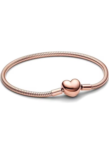 Rose Renk S925 Kalp Klipsli Yılan Zinciri Bileklik