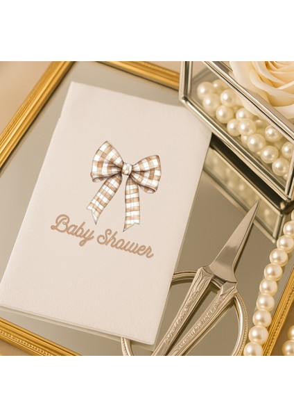 Işiye Özel Bej Kurdele Temalı Baby Shower Peçetesi