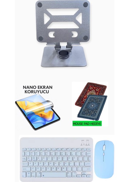 iPad 10.nesil 10.9'' 2022 Uyumlu Metal Stand Ekran Koruyucu Klavye Mouse Set