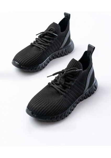 ZRİN-501 Siyah Bağcıklı Rahat Taban Günlük Triko Spor Ayakkabı