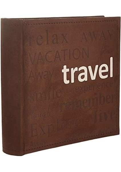 Albums Seyahat Metin Tasarımı Dikişli Süet Kapak Fotoğraf Albümü, Kahverengi