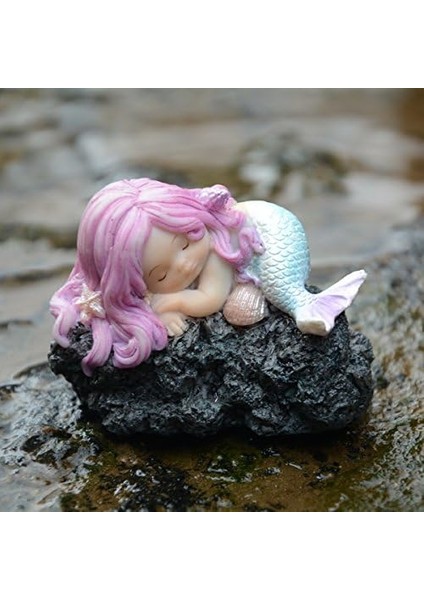 Top Minyatür Bahçesi ve Teraryum Uyuyan Küçük Deniz Kızı Heykeli modelleri