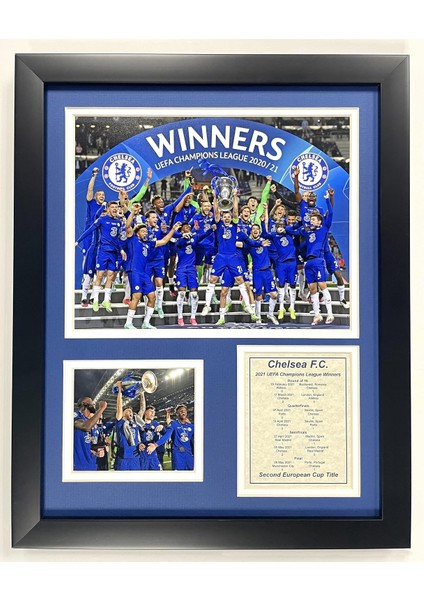 Die, Inc. Chelsea Fc | 2020-2021 Uefa Şampiyonlar Ligi Galibi | 30,48 cm x 38,1 cm Çerçeveli Fotoğraf Kolajı