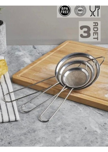 Paslanmaz Çelik 3lü Süzgeç Seti 10-12-14 cm