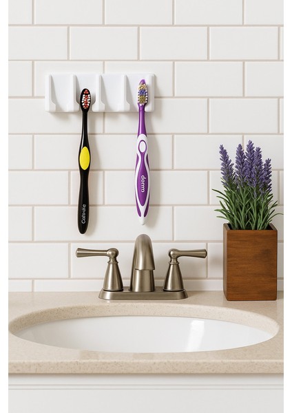 Diş Fırçası Tutucu Yapışkanlı Duvara Monte - 6’lı Askılı Pratik Diş Fırçası Organizeri Kolay Kurulum fiyatları