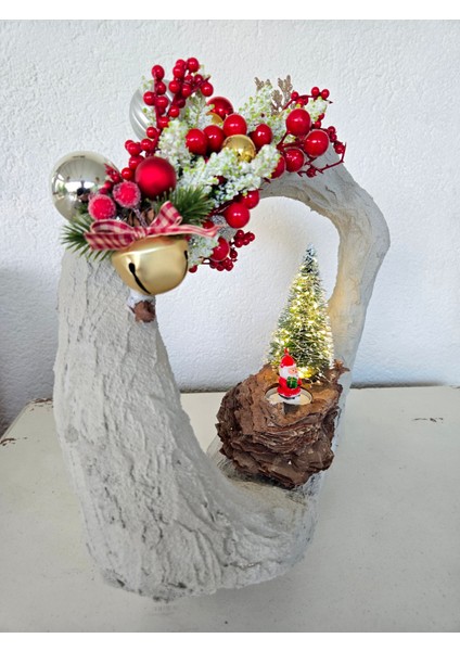 Işıklı El Yapımı Yılbaşı Masa Dekoru – Beton Form Noel Sahnesi & Mini Ağaçlı LED Işıklı Süs fiyatları