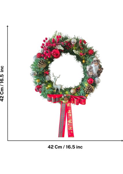 El Yapımı Yılbaşı Kapı ve Duvar Çelengi – Santa & Deer Figürlü Kırmızı Yeşil Altın Noel Süsü