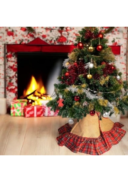 Yılbaşı Ağaç Eteği Jüt Kırmızı Ekose