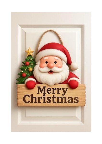 Gülümseyen Babalı Ahşap Kapı Süsü Yılbaşı Mazemeleri Yılbaşı Temalı Hediyeler Yılbaşı Süsü (20-25 Cm)