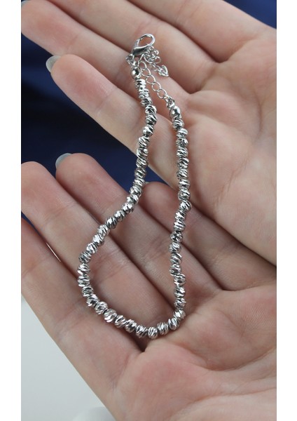 Gümüş Rengi Dorika Boncuklu Ayarlanabilir Halhal