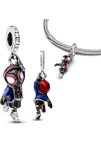 S925 Marvel Spider-Man Miles Morales Sallantılı Charm fiyatları