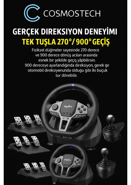Pxn V9 Gen 2 Direksiyon Seti – Hall Effect Pedallar, Vites, 270°/900° Geçiş, Manyetik Sensör, Pc/xbox Series X|s/one/ps4 Uyumlu Gaming Racing Wheel