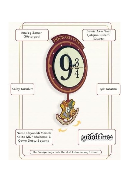 Hogwarts Iı Sallanır Sarkaçlı Dekoratif Duvar Saati fiyatları