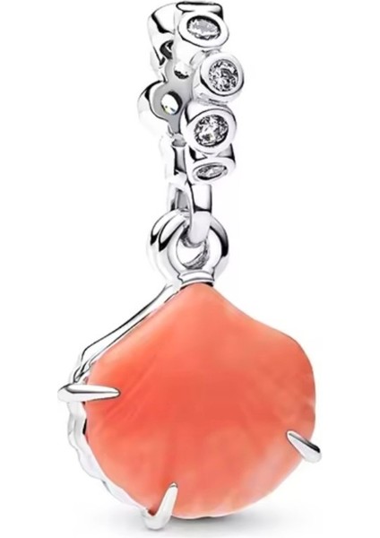 Gümüş Mercan Renkli Çift Sallantılı Deniz Kabuğu Charm fiyatları