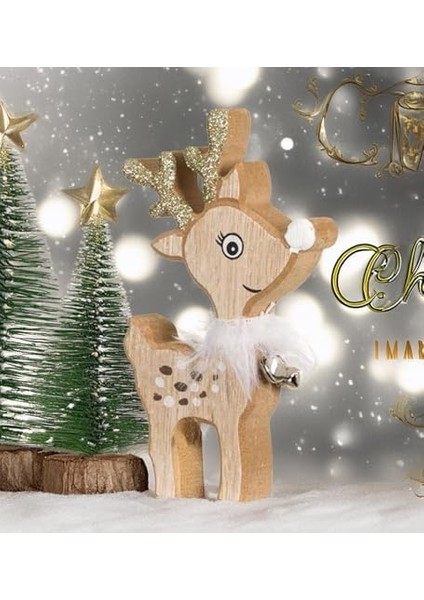 Sole Yılbaşı Süsü Dekoratif Çıngıraklı Ahşap Geyik Biblo Figür - 15 cm fiyatları