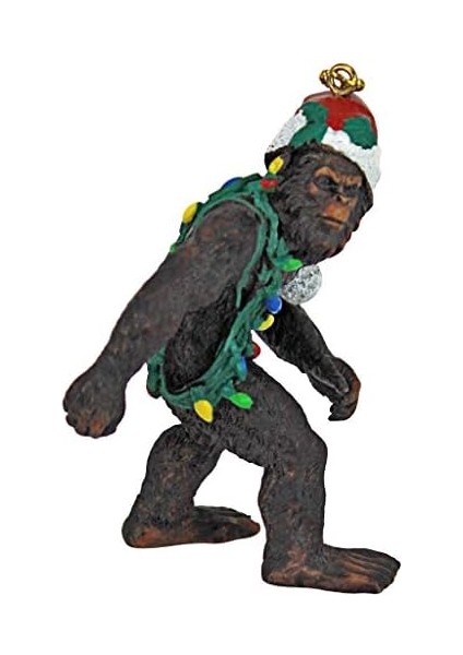 Bigfoot, Yeti Sabta'nın Şapkalı Komik Ağacı Dekorasyonu, Poliresin, Tam Renkli, 7,5 cm