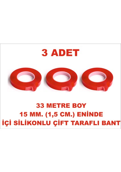 Çift Taraflı Silikon Bant 33 M. Uzunlukta 15 mm Eninde 3 Adet Birlikte Gönderilir