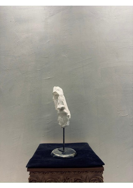 Antik Filozof Yüzü Heykeli 54×23 cm | Büyük Boy Fragment Büst | Boyanabilir Polyester Dekoratif Heykel | Metal Standlı Modern Sanat Objesi