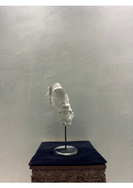 Antik Filozof Yüzü Heykeli 54×23 cm | Büyük Boy Fragment Büst | Boyanabilir Polyester Dekoratif Heykel | Metal Standlı Modern Sanat Objesi fiyatları