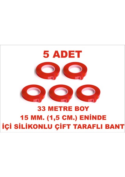 Çift Taraflı Silikon Bant 33 M. Uzunlukta 15 mm Eninde 5 Adet Birlikte Gönderilir