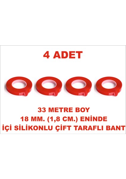 Çift Taraflı Silikon Bant 33 M. Uzunlukta 18 mm Eninde 4 Adet Birlikte Gönderilir