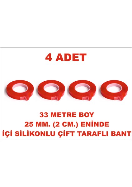 Çift Taraflı Silikon Bant 33 M. Uzunlukta 25 mm Eninde 4 Adet Birlikte Gönderilir