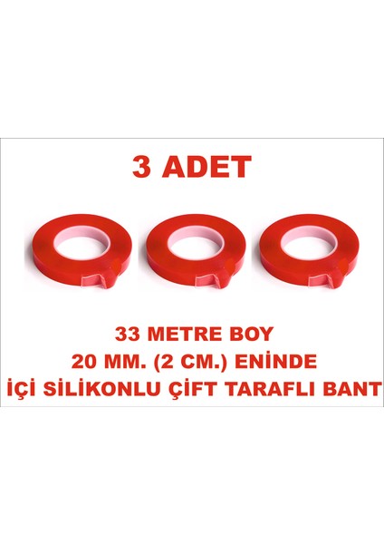 Çift Taraflı Silikon Bant 33 M. Uzunlukta 20 mm Eninde 3 Adet Birlikte Gönderilir