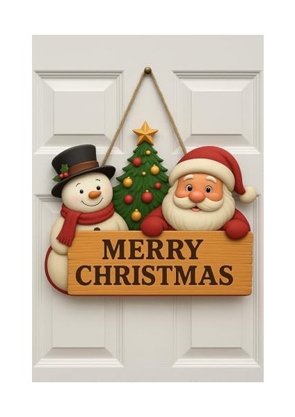 Yılbaşı Ahşap Kapı Süsü Babalı Ahşap Kapı Yılbaşı Kapı Süsü Dış Mekan Süslemeleri Çelengi (30-18 Cm)