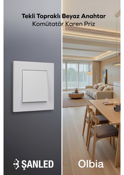 Tekli Topraklı Beyaz Anahtar Komütatör Karen Priz 1 Adet