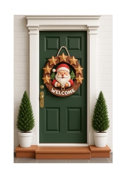 Yuvarlak Yıldızlı Ahşap Kapı Süsü Yılbaşı Mazemeleri Yılbaşı Temalı Hediyeler 2026 (23-23 Cm) fiyatları