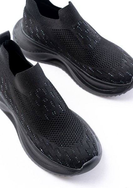 ZRİN-707 Siyah Triko Faillant Taban Slip-On Taşlı Kadın Spor Ayakkabı fırsatları
