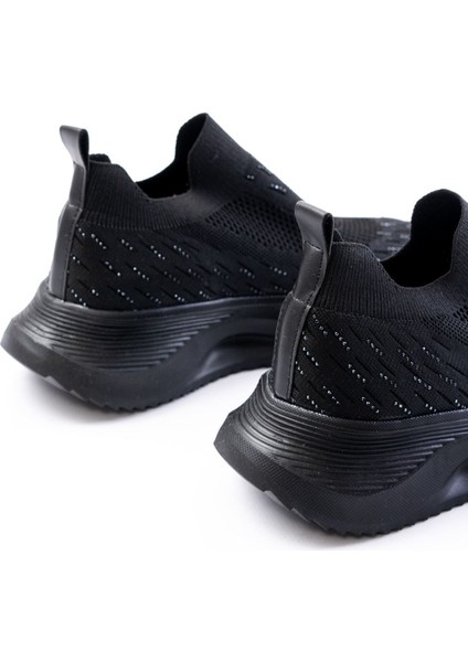 ZRİN-707 Siyah Triko Faillant Taban Slip-On Taşlı Kadın Spor Ayakkabı indirimleri