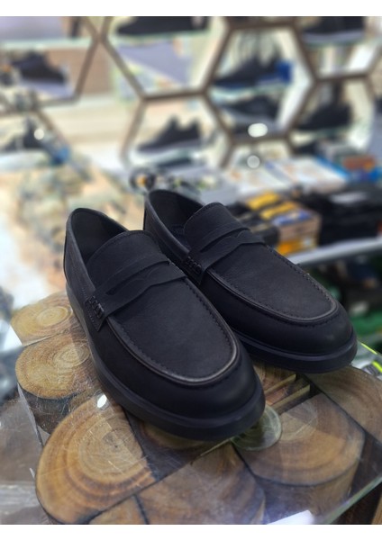 Siyah Deri Nubuk Bağsız Hafif Mevsimlik Klasik Erkek Ayakkabı