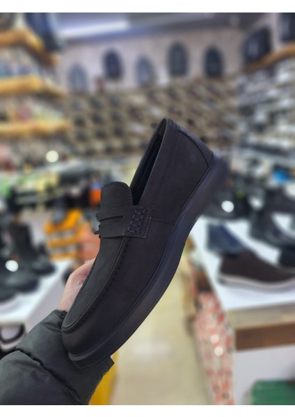 Siyah Deri Nubuk Bağsız Hafif Mevsimlik Klasik Erkek Ayakkabı